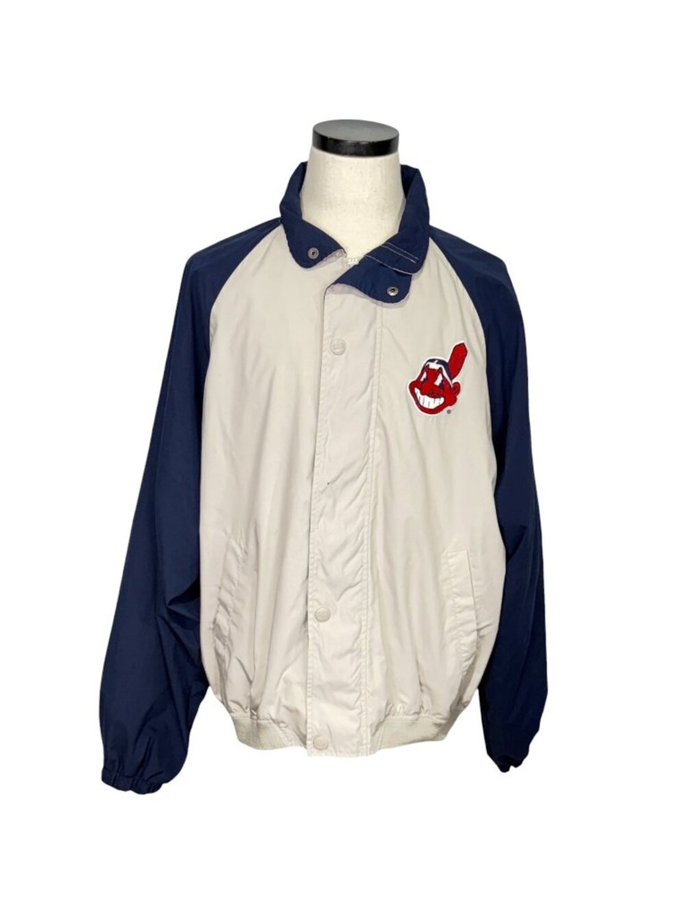 MLB Indians Mirage Genuine Merchandise Jacket XL Navy & Beige Raglan 90s Vintage